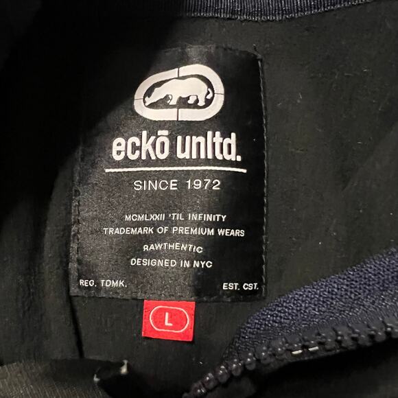 ECKO Track Jacket Mens Large Black Blue Zip Sweatshirt ** - Picture 7 of 8